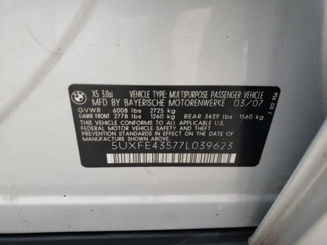 Photo 10 from auction – 2007 BMW X5 3.0I with VIN 5UXFE43577L039623