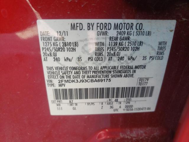 Photo 10 from auction – 2012 FORD EDGE SEL with VIN 2FMDK3J93CBA69175