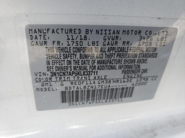 Photo 10 from auction – 2019 NISSAN VERSA S with VIN 3N1CN7AP5KL833711
