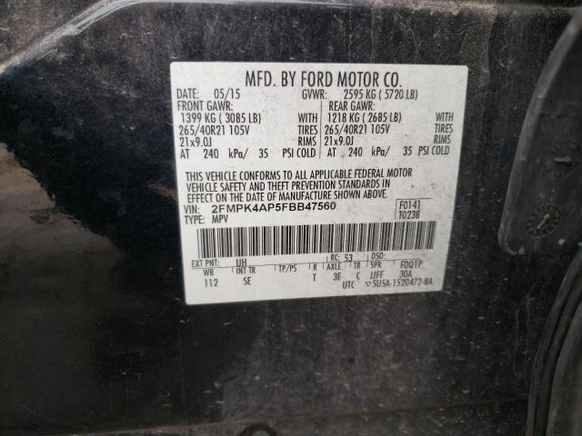 Photo 10 from auction – 2015 FORD EDGE SPORT with VIN 2FMPK4AP5FBB47560