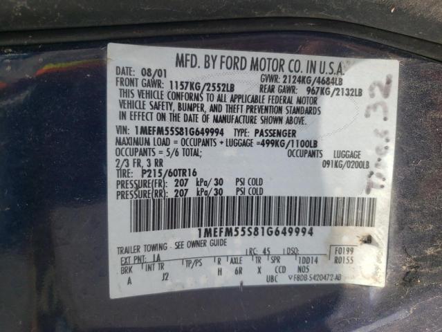 Photo 10 from auction – 2001 MERCURY SABLE LS P with VIN 1MEFM55S81G649994