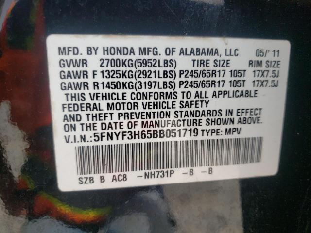 Photo 10 from auction – 2011 HONDA PILOT EXL with VIN 5FNYF3H65BB051719