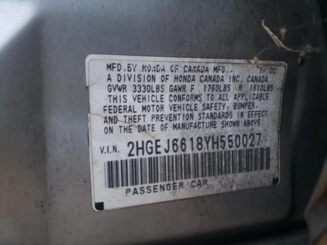 Photo 10 from auction – 2000 HONDA CIVIC BASE with VIN 2HGEJ6618YH550027
