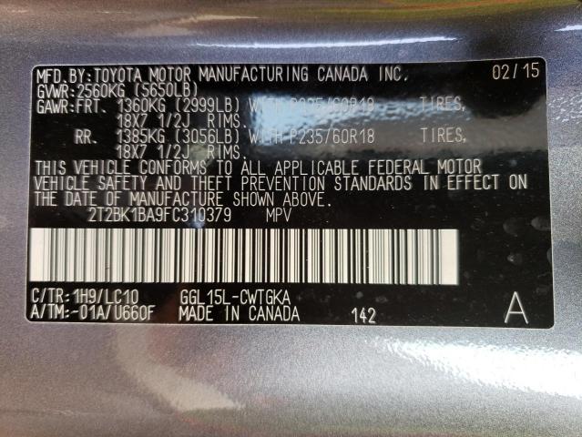 Photo 10 from auction – 2015 LEXUS RX 350 BAS with VIN 2T2BK1BA9FC310379