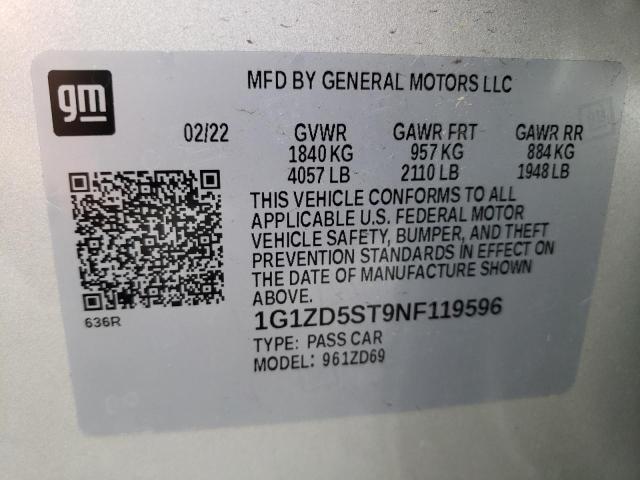 Photo 10 from auction – 2022 CHEVROLET MALIBU LT with VIN 1G1ZD5ST9NF119596