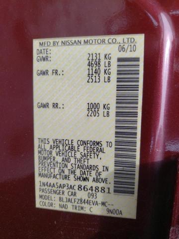 Photo 10 from auction – 2010 NISSAN MAXIMA S with VIN 1N4AA5AP3AC864881