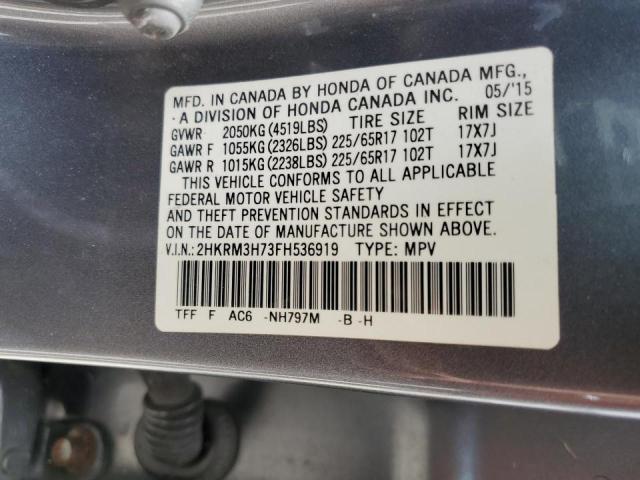 Photo 10 from auction – 2015 HONDA CR-V EXL with VIN 2HKRM3H73FH536919