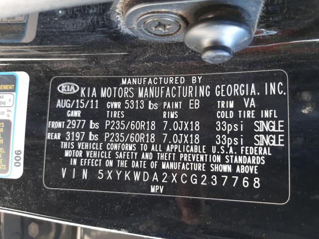 Photo 10 from auction – 2012 KIA SORENTO SX with VIN 5XYKWDA2XCG237768