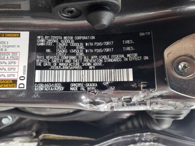 Photo 10 from auction – 2019 TOYOTA 4RUNNER SR with VIN JTEBU5JR8K5699855