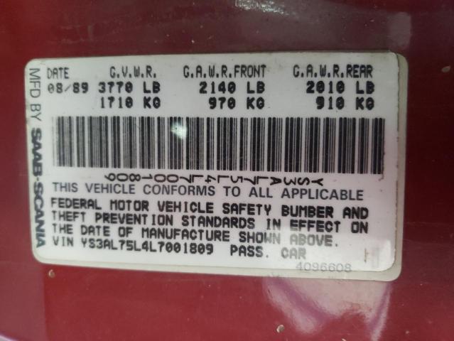 Photo 10 from auction – 1990 SAAB 900 with VIN YS3AL75L4L7001809