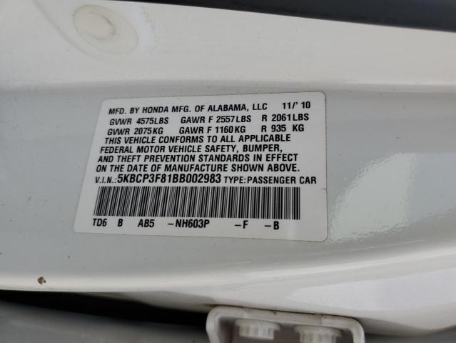 Photo 10 from auction – 2011 HONDA ACCORD EXL with VIN 5KBCP3F81BB002983