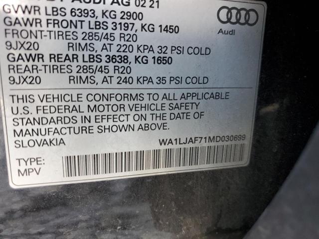 Photo 10 from auction – 2021 AUDI Q7 PREMIUM with VIN WA1LJAF71MD030699