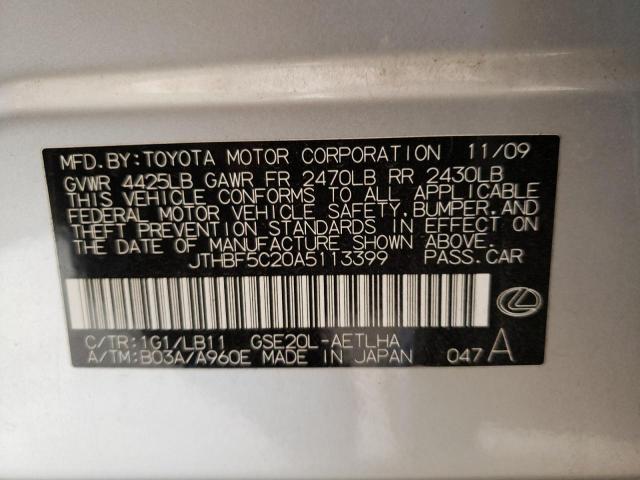 Photo 10 from auction – 2010 LEXUS IS 250 with VIN JTHBF5C20A5113399