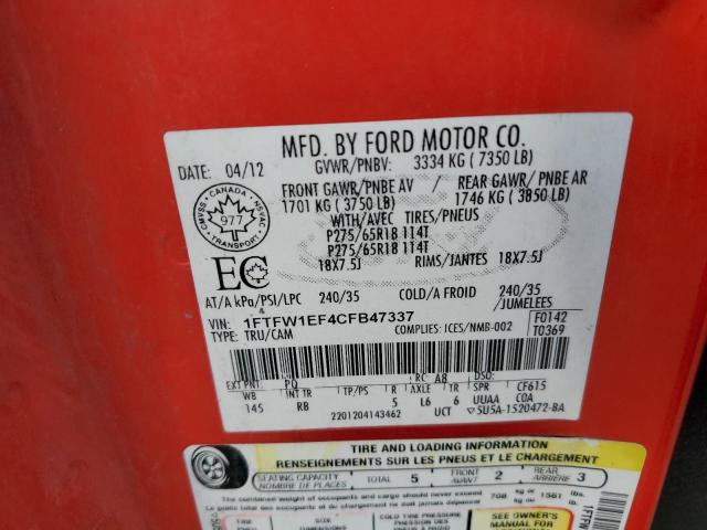 Photo 10 from auction – 2012 FORD F150 SUPER with VIN 1FTFW1EF4CFB47337