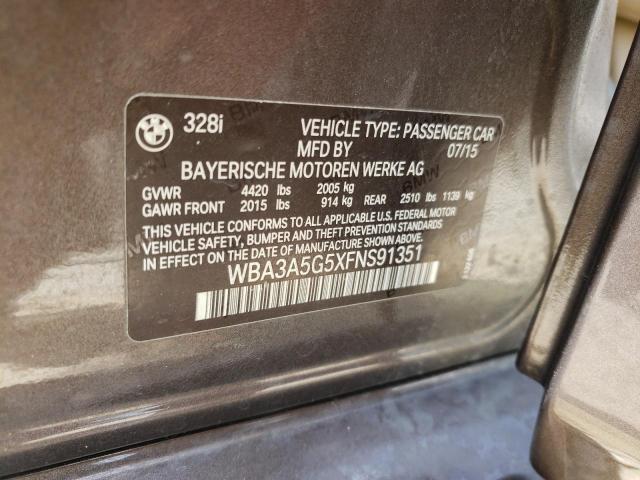 Photo 10 from auction – 2015 BMW 328 I with VIN WBA3A5G5XFNS91351