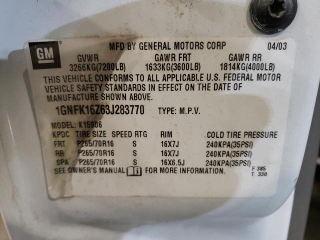 Photo 10 from auction – 2003 CHEVROLET SUBURBAN with VIN 1GNFK16Z63J283770