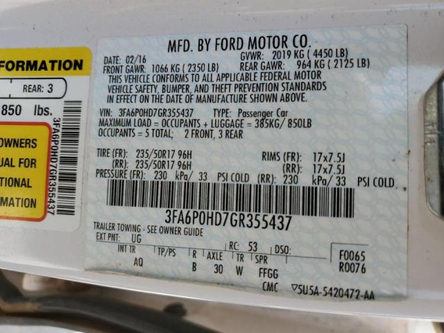 Photo 10 from auction – 2016 FORD FUSION SE with VIN 3FA6P0HD7GR355437