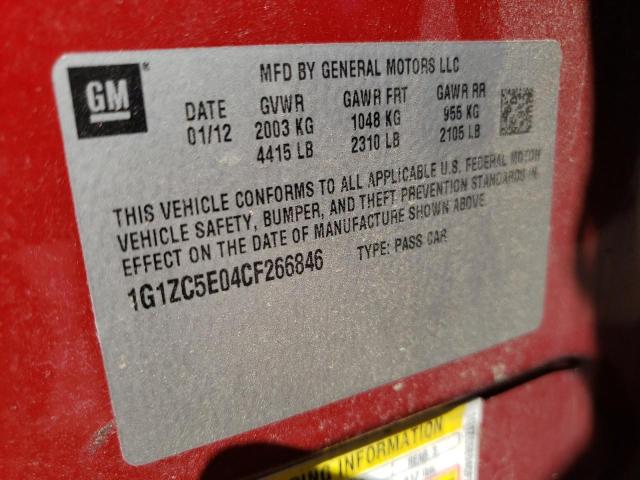 Photo 10 from auction – 2012 CHEVROLET MALIBU 1LT with VIN 1G1ZC5E04CF266846