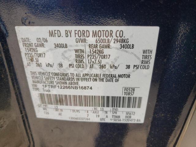Photo 10 from auction – 2006 FORD F150 with VIN 1FTRF12266NB16874