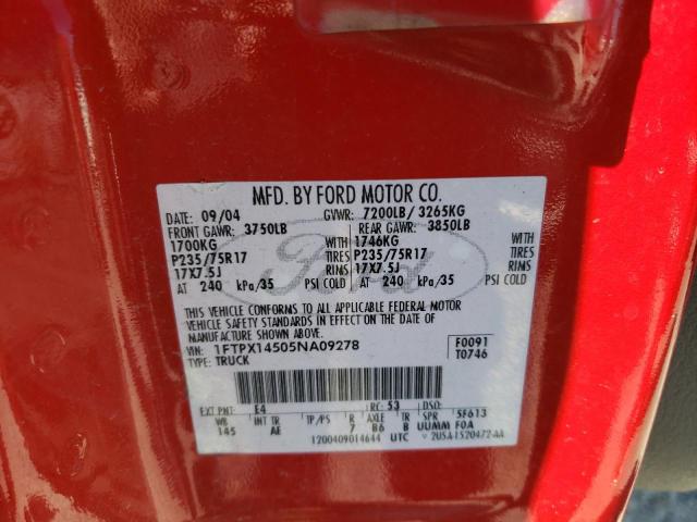 Photo 10 from auction – 2005 FORD F-150 with VIN 1FTPX14505NA09278