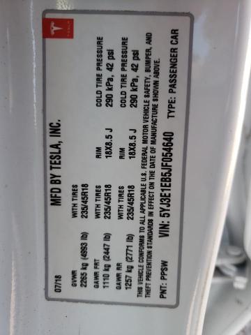 Photo 10 from auction – 2018 TESLA MODEL 3 with VIN 5YJ3E1EB5JF054640