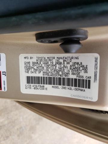 Photo 10 from auction – 2012 TOYOTA COROLLA BA with VIN 5YFBU4EE2CP027851