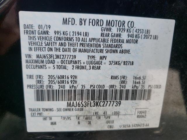 Photo 10 from auction – 2019 FORD ECOSPORT S with VIN MAJ6S3FL3KC277739
