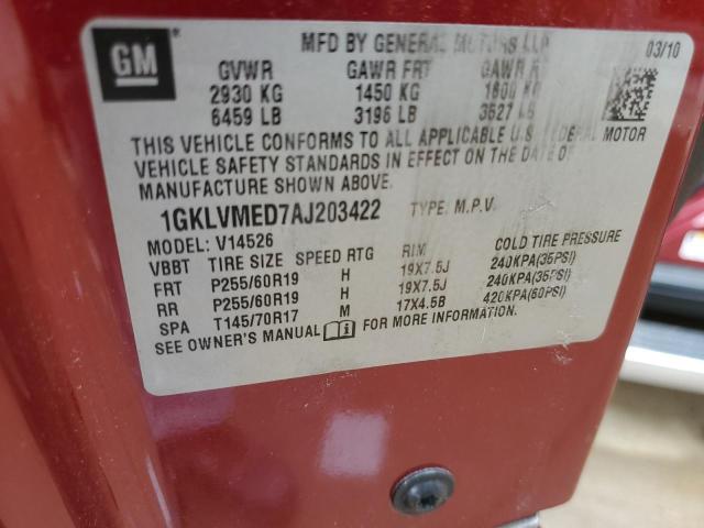 Photo 10 from auction – 2010 GMC ACADIA SLT with VIN 1GKLVMED7AJ203422