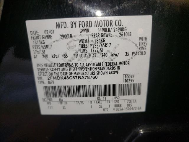 Photo 10 from auction – 2007 FORD EDGE SEL with VIN 2FMDK48C87BA78760