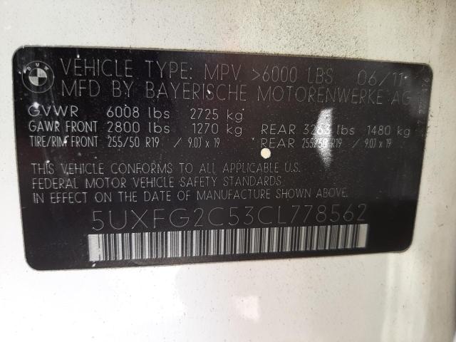 Photo 10 from auction – 2012 BMW X6 XDRIVE3 with VIN 5UXFG2C53CL778562