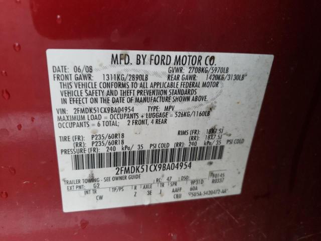 Photo 10 from auction – 2009 FORD FLEX SE with VIN 2FMDK51CX9BA04954