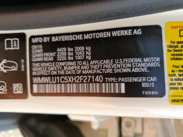Photo 10 from auction – 2017 MINI COOPER CLU with VIN WMWLU1C5XH2F27140