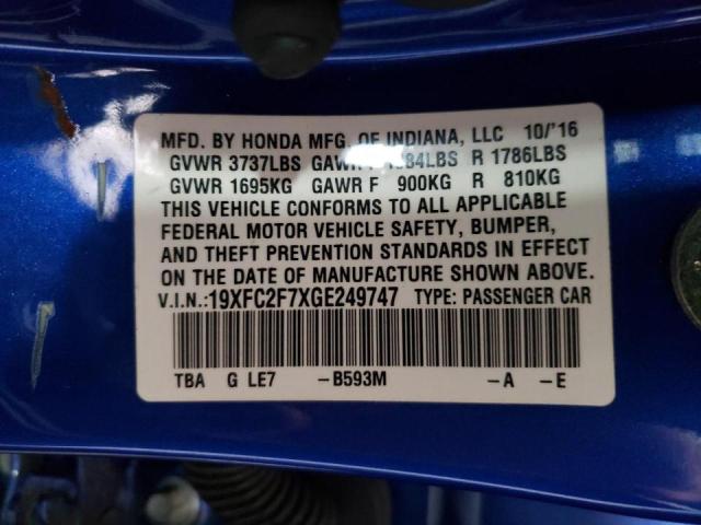 Photo 10 from auction – 2016 HONDA CIVIC EX with VIN 19XFC2F7XGE249747