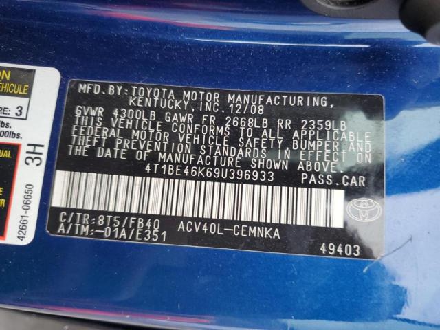 Photo 10 from auction – 2009 TOYOTA CAMRY BASE with VIN 4T1BE46K69U396933