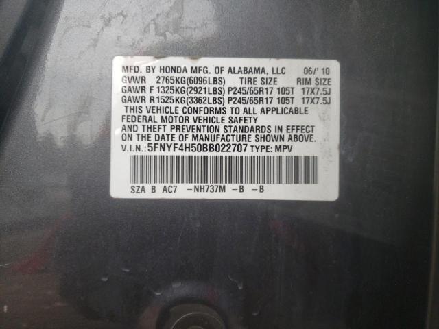 Photo 10 from auction – 2011 HONDA PILOT EXL with VIN 5FNYF4H50BB022707