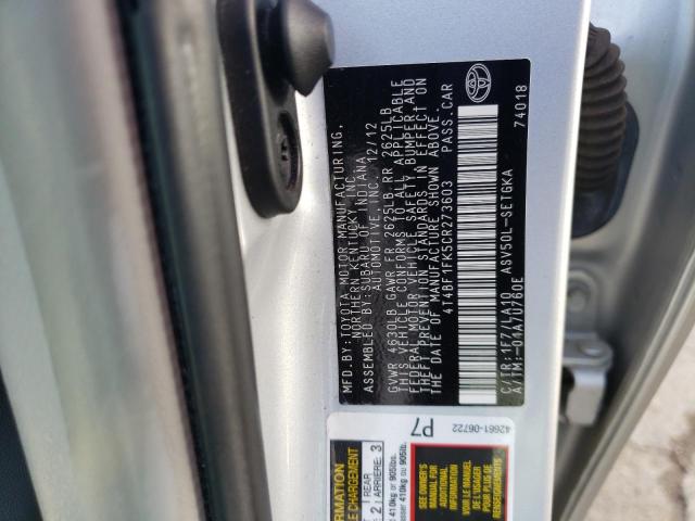 Photo 10 from auction – 2012 TOYOTA CAMRY BASE with VIN 4T4BF1FK5CR273603