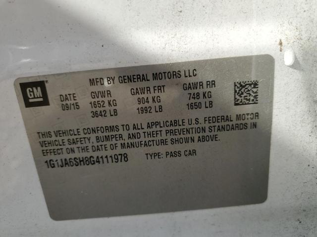 Photo 10 from auction – 2016 CHEVROLET SONIC LS with VIN 1G1JA6SH8G4111978