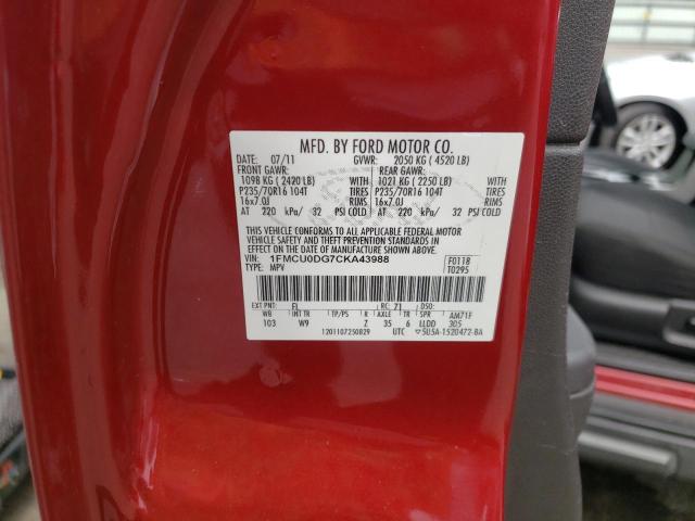 Photo 10 from auction – 2012 FORD ESCAPE XLT with VIN 1FMCU0DG7CKA43988