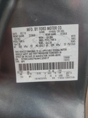 Photo 10 from auction – 2010 FORD ESCAPE XLT with VIN 1FMCU0D76AKC25517