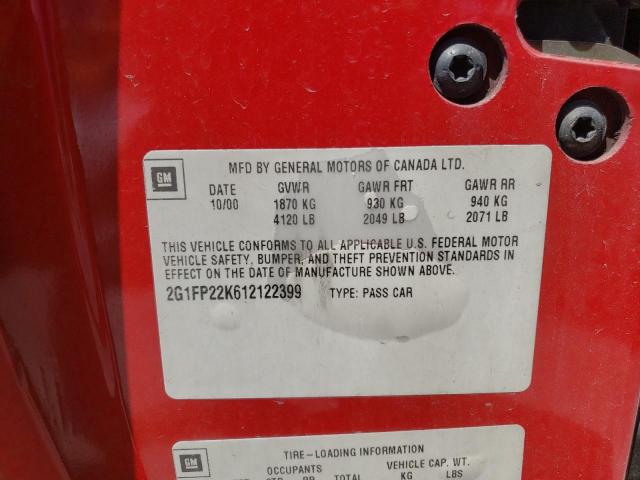 Photo 10 from auction – 2001 CHEVROLET CAMARO with VIN 2G1FP22K612122399