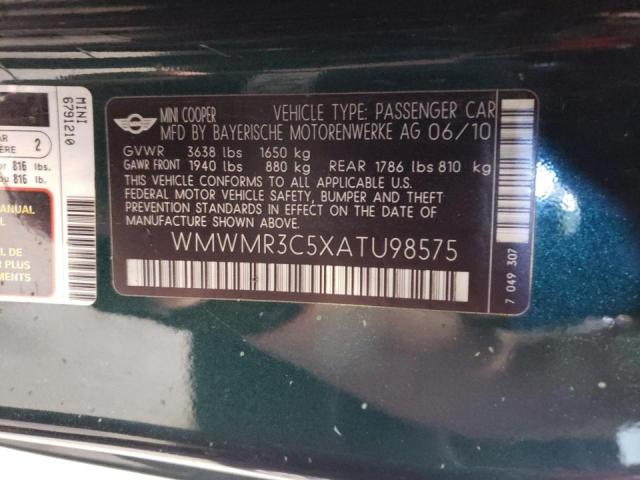 Photo 10 from auction – 2010 MINI COOPER with VIN WMWMR3C5XATU98575
