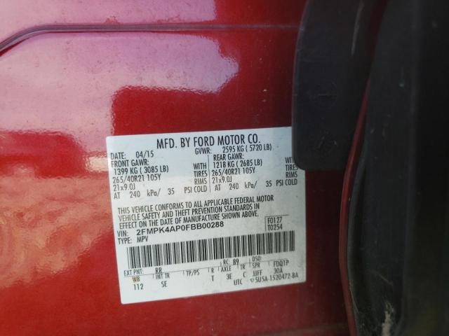 Photo 10 from auction – 2015 FORD EDGE SPORT with VIN 2FMPK4AP0FBB00288