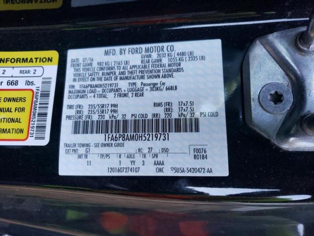 Photo 10 from auction – 2017 FORD MUSTANG with VIN 1FA6P8AM0H5219731