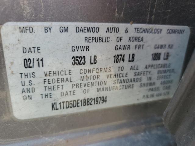 Photo 10 from auction – 2011 CHEVROLET AVEO LS with VIN KL1TD5DE1BB219794