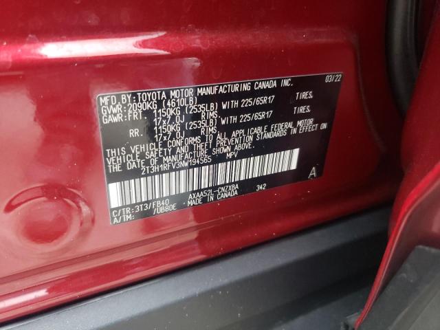 Photo 10 from auction – 2022 TOYOTA RAV4 LE with VIN 2T3H1RFV3NW194565