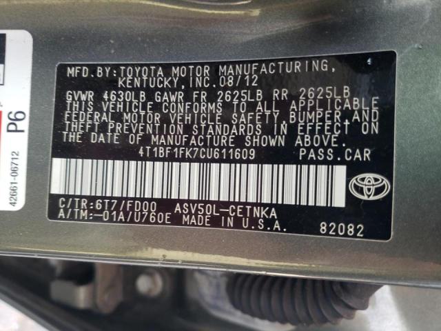 Photo 10 from auction – 2012 TOYOTA CAMRY BASE with VIN 4T1BF1FK7CU611609