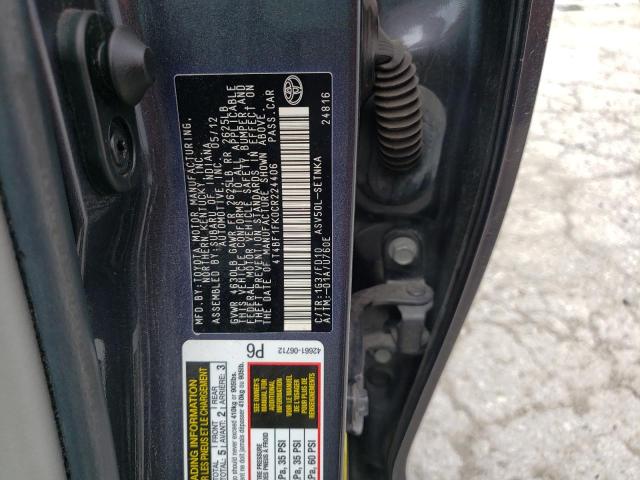 Photo 10 from auction – 2012 TOYOTA CAMRY BASE with VIN 4T4BF1FK0CR224406