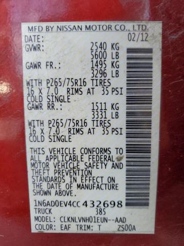 Photo 10 from auction – 2012 NISSAN FRONTIER S with VIN 1N6AD0EV4CC432698
