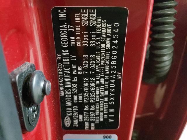 Photo 10 from auction – 2011 KIA SORENTO EX with VIN 5XYKU4A25BG024540