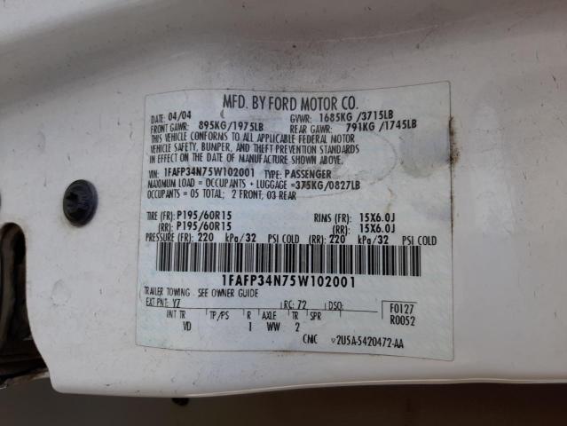 Photo 10 from auction – 2005 FORD FOCUS ZX4 with VIN 1FAFP34N75W102001